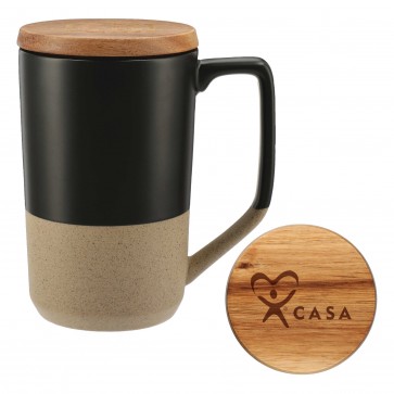 Tea & Coffee Ceramic Mug with Wood Lid 16oz