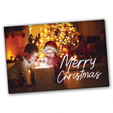 CUSTOMIZABLE / Merry Christmas Card -Kids looking in box Spread the Word  with Envelopes