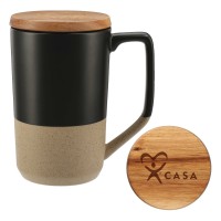 Tea & Coffee Ceramic Mug with Wood Lid 16oz