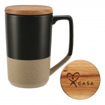 Tea & Coffee Ceramic Mug with Wood Lid 16oz