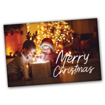 Custom Merry Christmas Card -Kids looking in box  With Envelopes