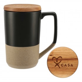 Tea & Coffee Ceramic Mug with Wood Lid 16oz